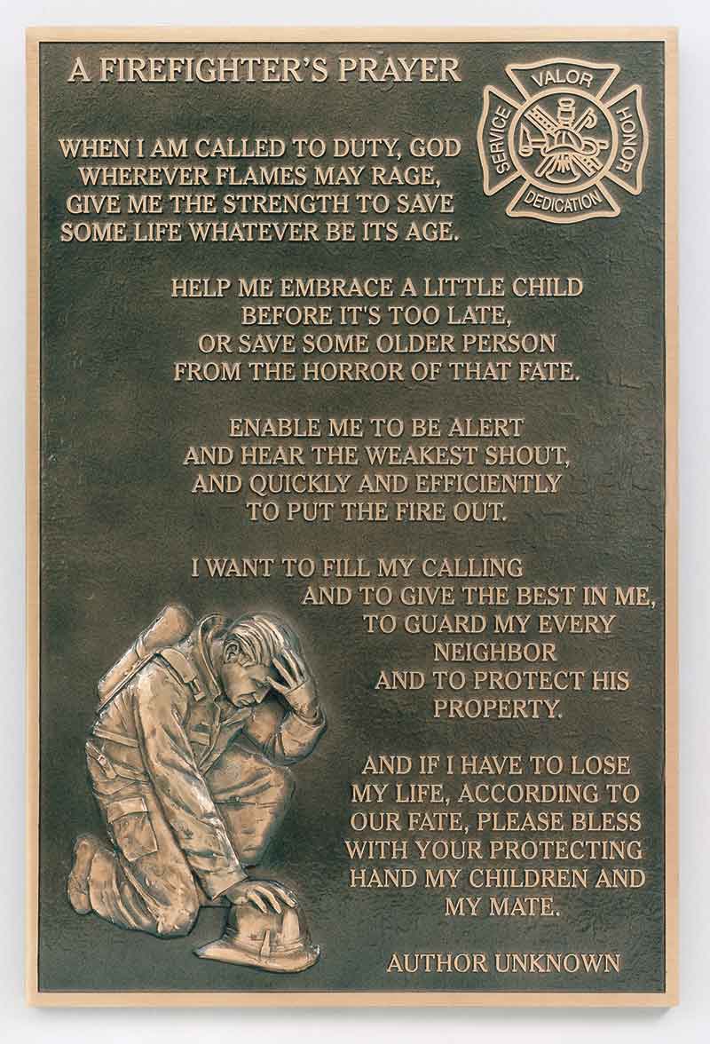 3d bronze fire plaque, bronze fire firefighter prayer fire plaque, fire dept plaque